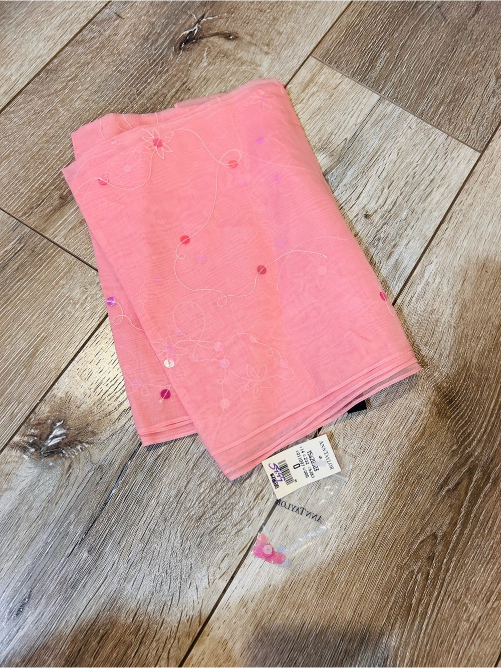 Ann Taylor Pink Sheer Embroidered Scarf with Sequins 100% silk